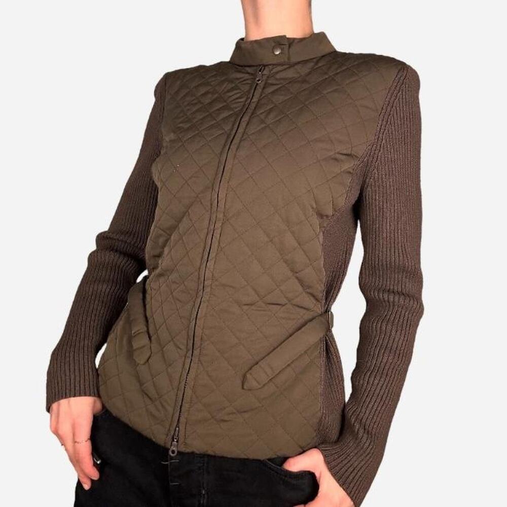 Sigrid Olsen brown all jacket knitted sleeves quilted bodice - size medium